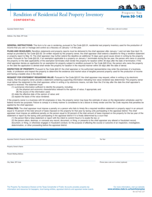 Texas Residential Real Property Inventory Tax Form 50-143