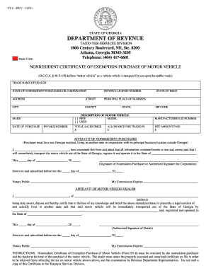 Georgia Nonresident Motor Vehicle Exemption Certificate