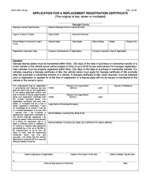 Georgia Replacement Registration Certificate Application