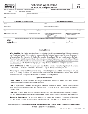 Nebraska State Tax Exemption ID Card Application
