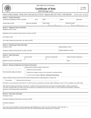 Utah Self-Storage Lien Certificate of Sale