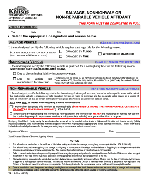 Kansas Salvage Vehicle Affidavit