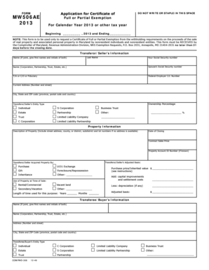 Maryland Full or Partial Exemption Certificate Application