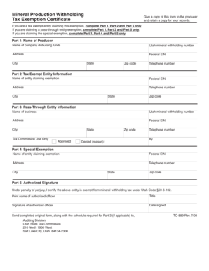 Utah Mineral Withholding Tax Exemption Certificate