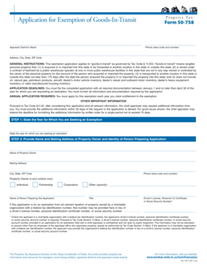 Texas Goods-In-Transit Property Tax Exemption Application