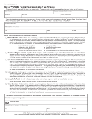 Texas Motor Vehicle Rental Tax Exemption Certificate