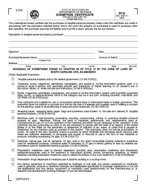 South Carolina Sales Tax Exemption Certificate ST-8
