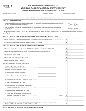 New Jersey Neighborhood Revitalization State Tax Credit Form