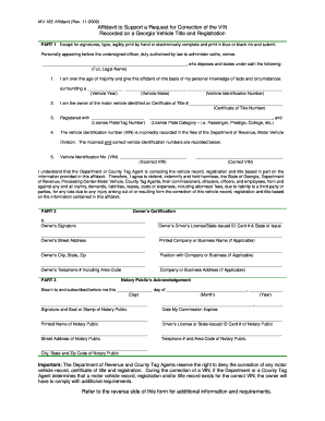 Form T-227 (Rev. Affidavit to correct a VIN number.