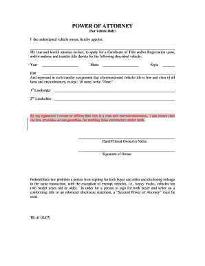 Vehicle Power of Attorney