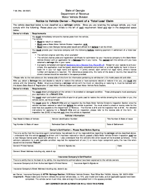 Georgia Notice to Vehicle Owner – Payment of a ‘Total Loss’ Claim