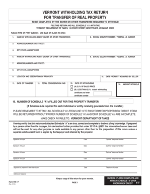 Vermont Withholding Tax Return for Real Property Transfer