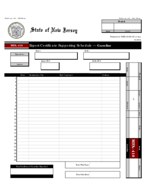 New Jersey Gasoline Export Certificate