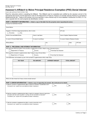 Michigan Assessor’s Affidavit to Waive PRE Denial Interest