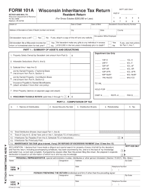 2009 Form 101A Wisconsin Inheritance Tax Return. 2009 Form 101A