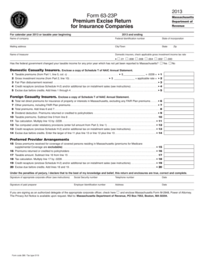 Massachusetts Premium Excise Return Form 63-23P 2013