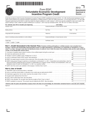 Massachusetts EDIP 2013 Tax Credit Form