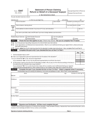Georgia Form 5347 Refund Claim for Deceased Taxpayer