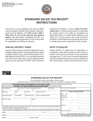 Colorado Standard Sales Tax Receipt