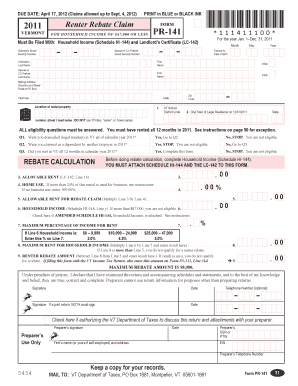 Vermont Renter Rebate Claim Form