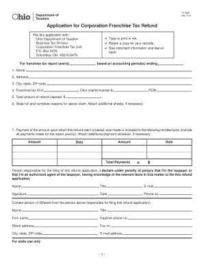 Ohio Corporation Franchise Tax Refund Application