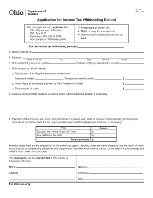 Ohio Income Tax Withholding Refund Application