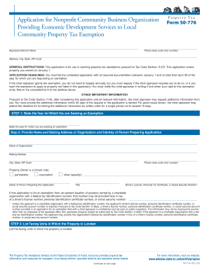 Texas Nonprofit Community Business Property Tax Exemption Form 50-776