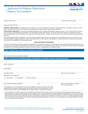 Texas Religious Organization Property Tax Exemption Form 50-117