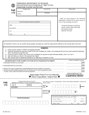 Tennessee Franchise Excise Tax Extension Application