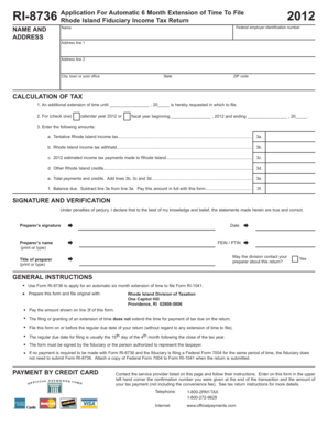 Rhode Island Fiduciary Income Tax Extension Form