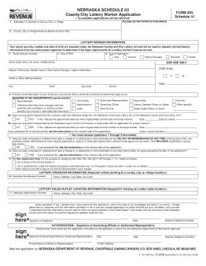 Nebraska Lottery Worker Application Form 50G