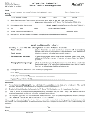Kentucky Motor Vehicle Usage Tax Refund Application