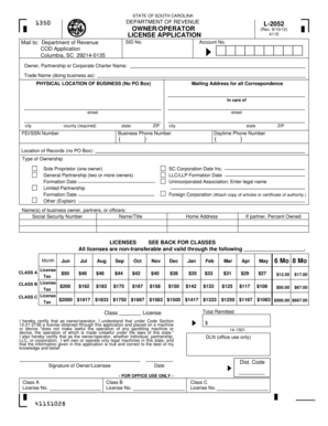 South Carolina Coin-Operated Device License Application