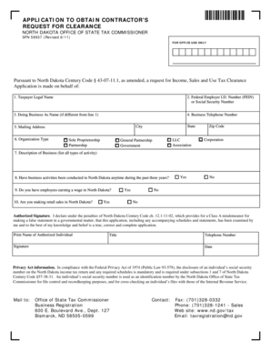 North Dakota Contractor's Tax Clearance Application
