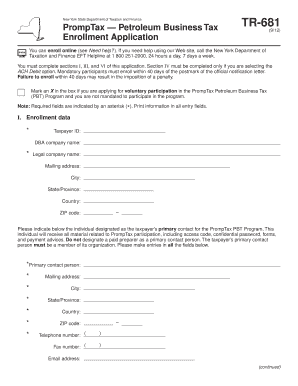 New York PrompTax Petroleum Business Tax Enrollment Application