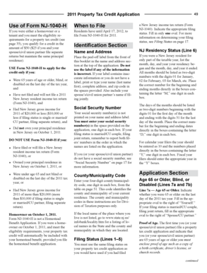 2011 New Jersey Property Tax Credit Application