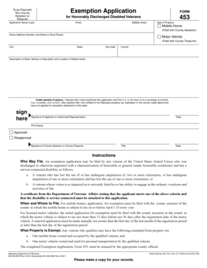 Nebraska Property Tax Exemption Form 453