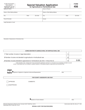 Nebraska Special Valuation Application Form 456
