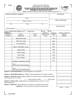 South Carolina L-2087 Motor Fuel Refund Application