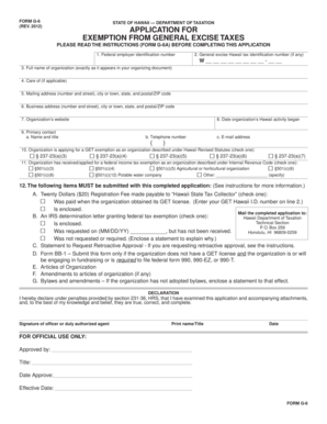 Hawaii General Excise Tax Exemption Application
