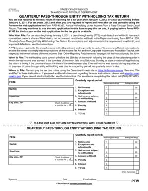 New Mexico Quarterly Pass-Through Entity Withholding Tax Return