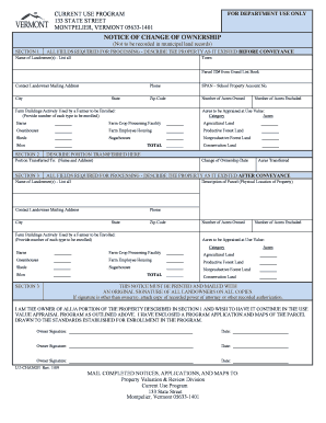 Vermont Notice of Change of Ownership