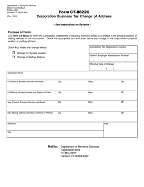 Connecticut Corporation Business Tax Change of Address Form