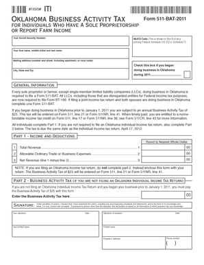 Oklahoma Business Activity Tax Form 511-BAT-2011