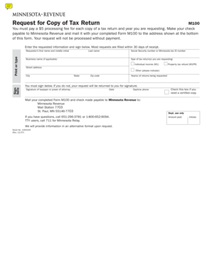 Minnesota Tax Return Copy Request Form M100