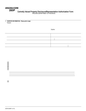 Arizona Form 285P Centrally Valued Property Disclosure