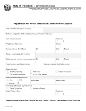 Wisconsin Rental Vehicle and Limousine Fee Registration