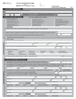 Texas Hotel Occupancy Tax Questionnaire
