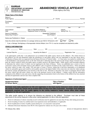 Kansas Abandoned Vehicle Affidavit