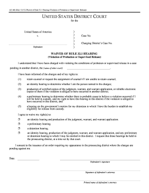 Waiver of Rule 32.1 Hearing Form